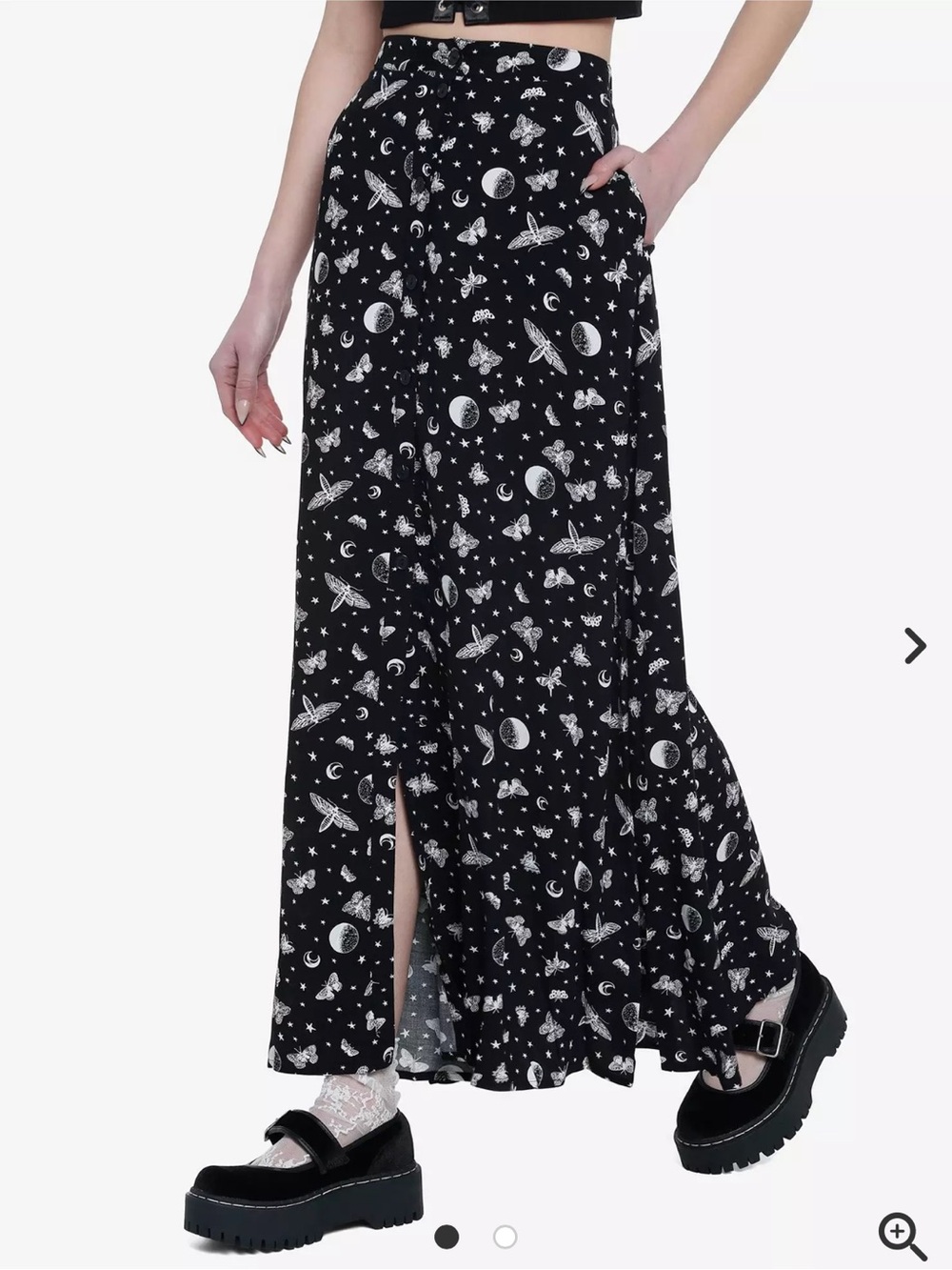Hot Topic Cosmic Aura Black Celestial Moth Button Front Maxi Skirt Size 1X
